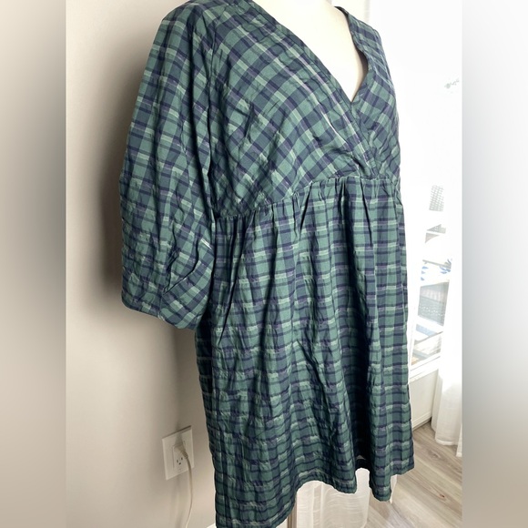 NWT Madewell Marianna Puff-Sleeve Mini Dress in Green Plaid Size Medium - Picture 7 of 12